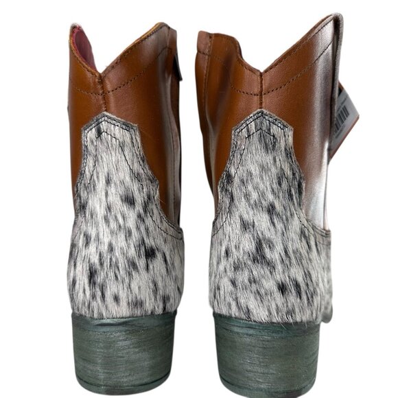 Alcala's Johnny Black Brown Cow Hair-On-Hide 100% Leather Cowboy Boots Size 7.5 - Picture 5 of 11